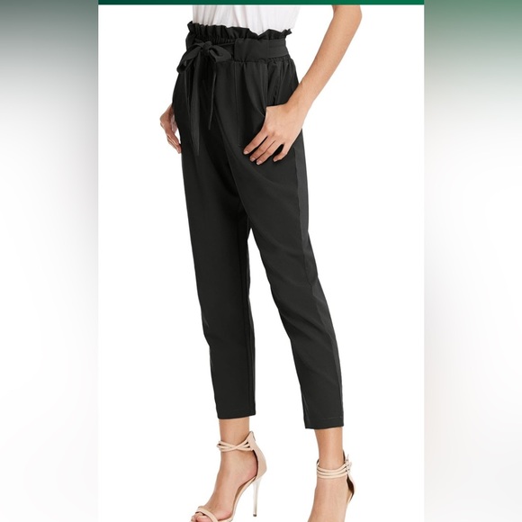 Grace Karin Pants - Black Paperbag Waist Pants